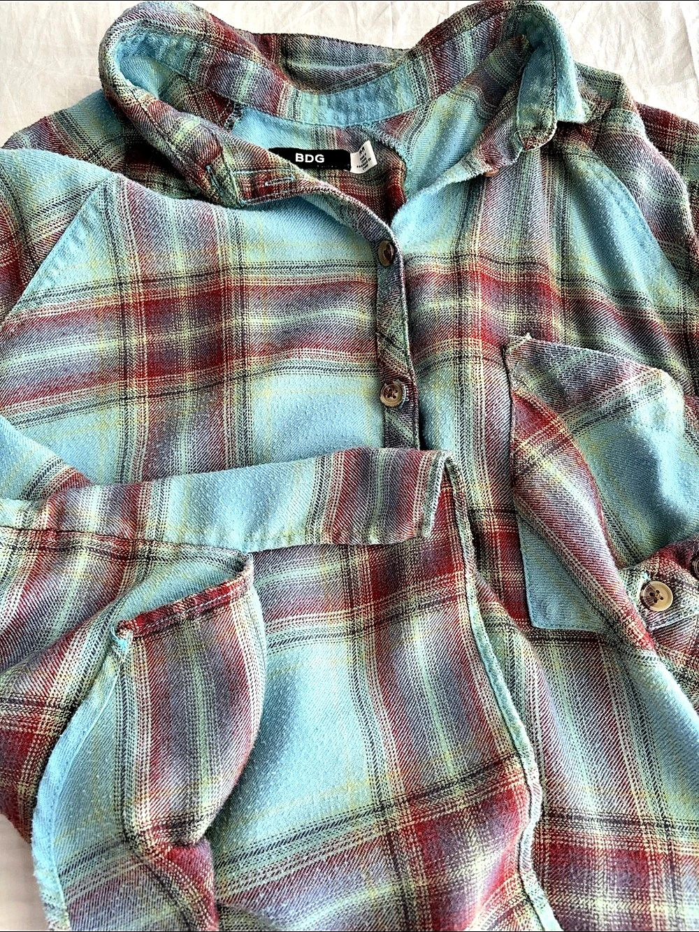 BDG Plaid Button Down in Blue & Red Like New